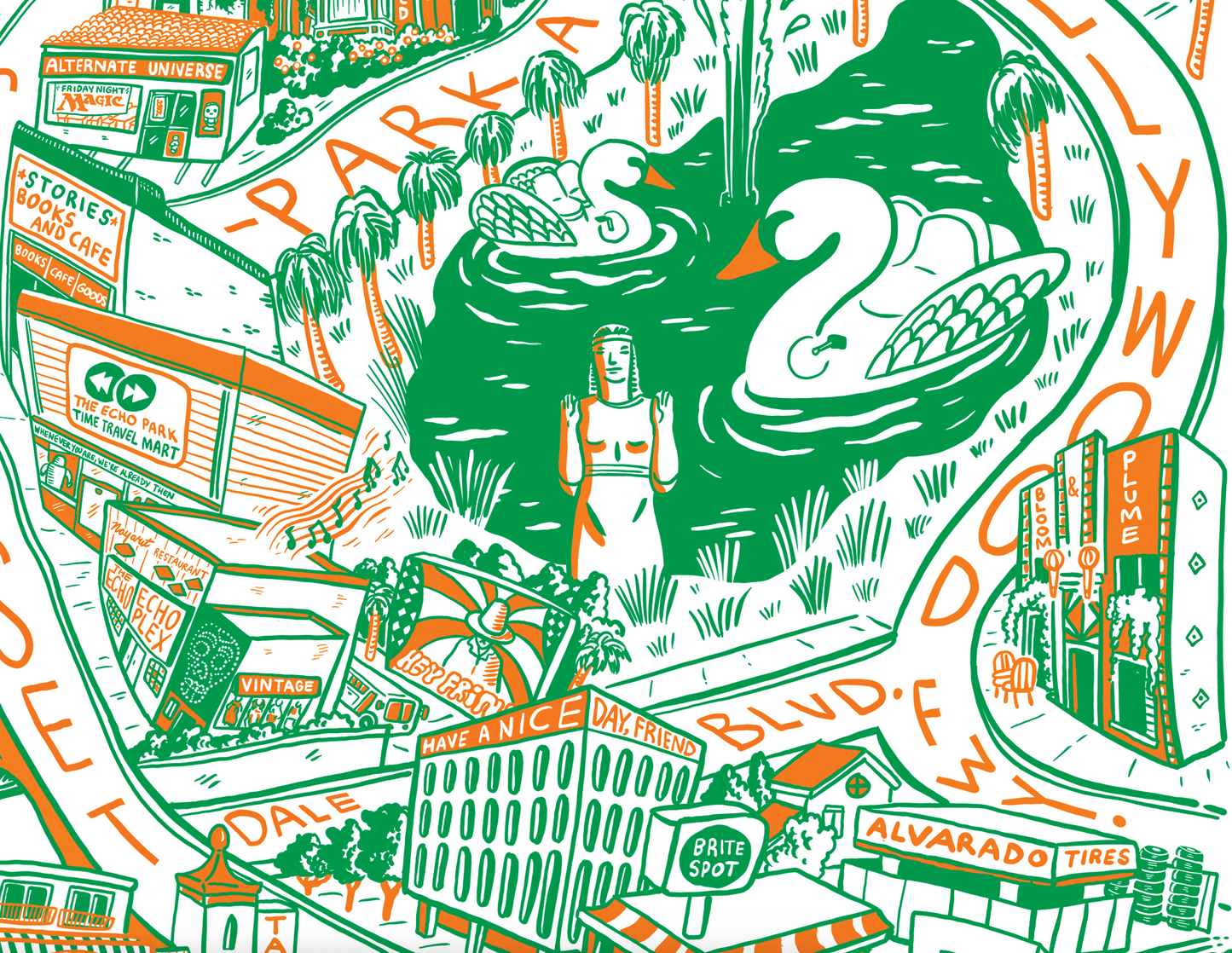 Echo Park Cartoon Map - Giclée Print