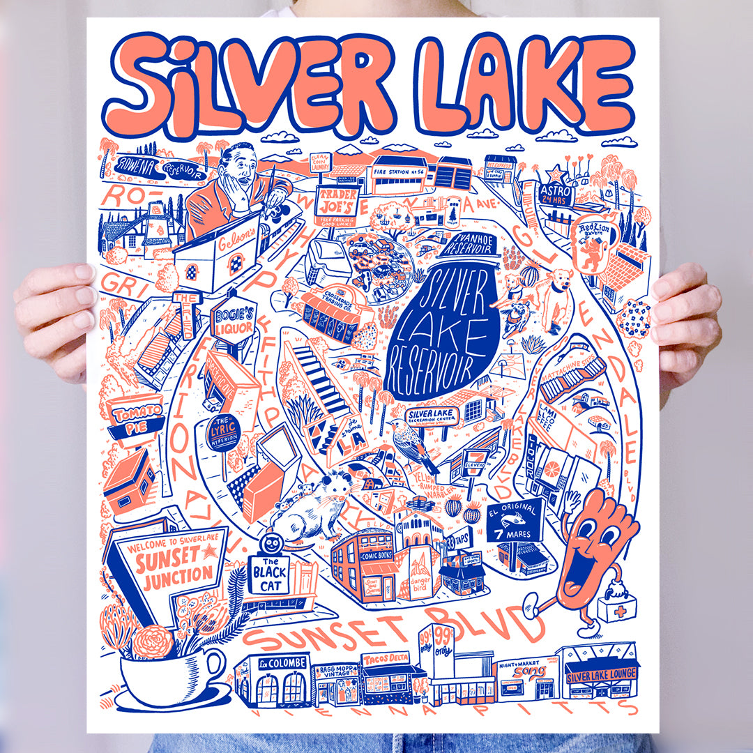 Silver Lake Cartoon Map - Giclée Print
