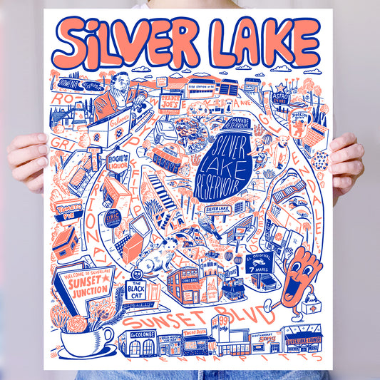 Silver Lake Cartoon Map - Giclée Print