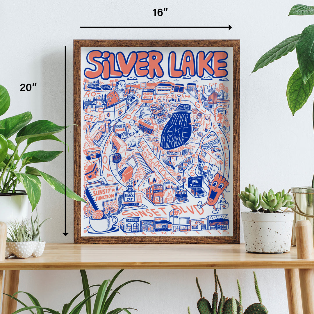 Silver Lake Cartoon Map - Giclée Print
