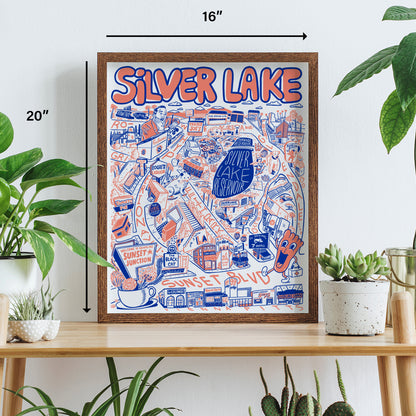 Silver Lake Cartoon Map - Giclée Print