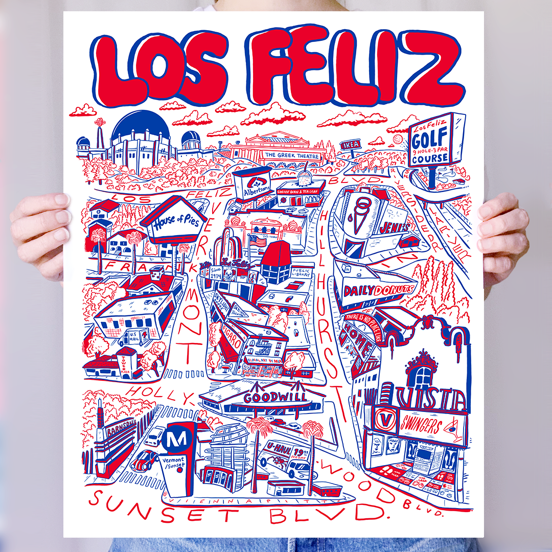 Los Feliz Cartoon Map - Giclée Print
