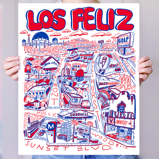 Los Feliz Cartoon Map - Giclée Print
