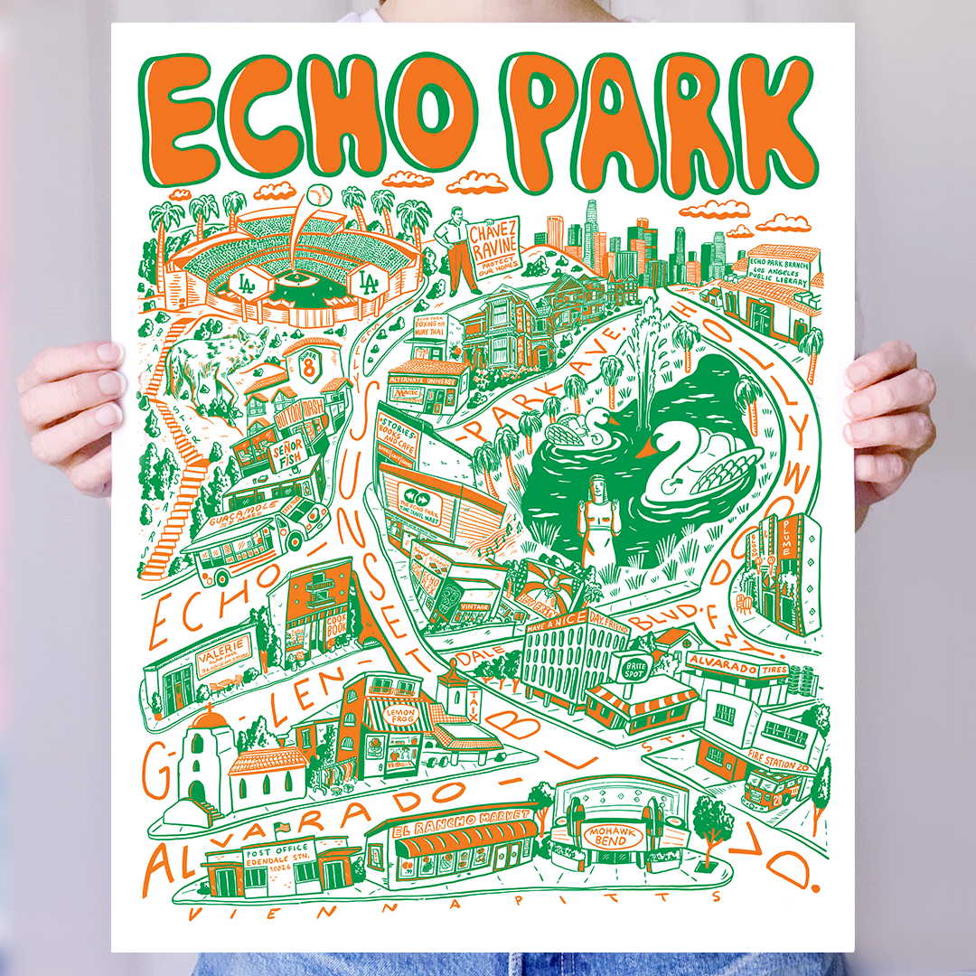 Echo Park Cartoon Map - Giclée Print
