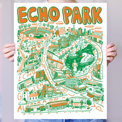 Echo Park Cartoon Map - Giclée Print