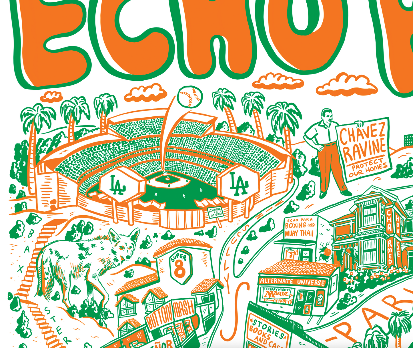 Echo Park Cartoon Map - Giclée Print
