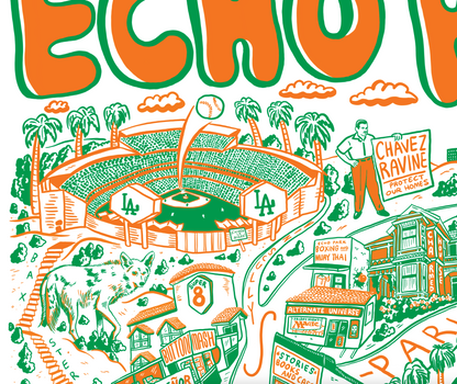 Echo Park Cartoon Map - Giclée Print