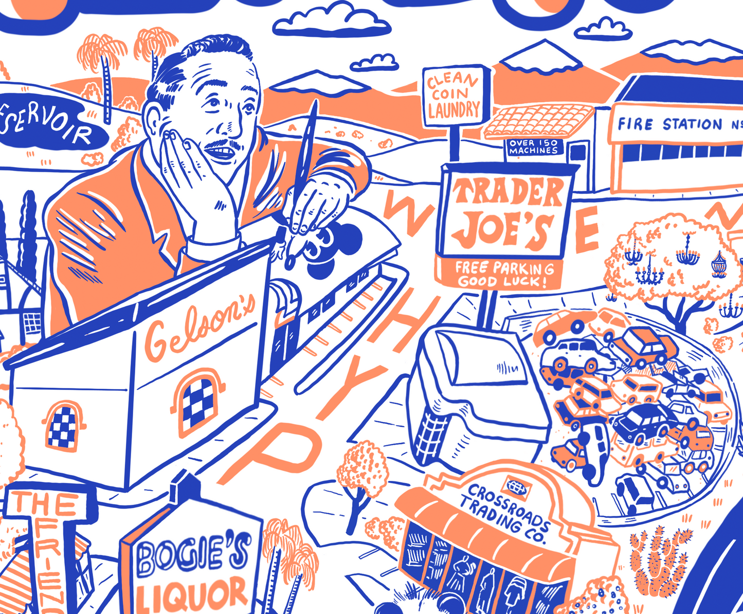 Silver Lake Cartoon Map - Giclée Print