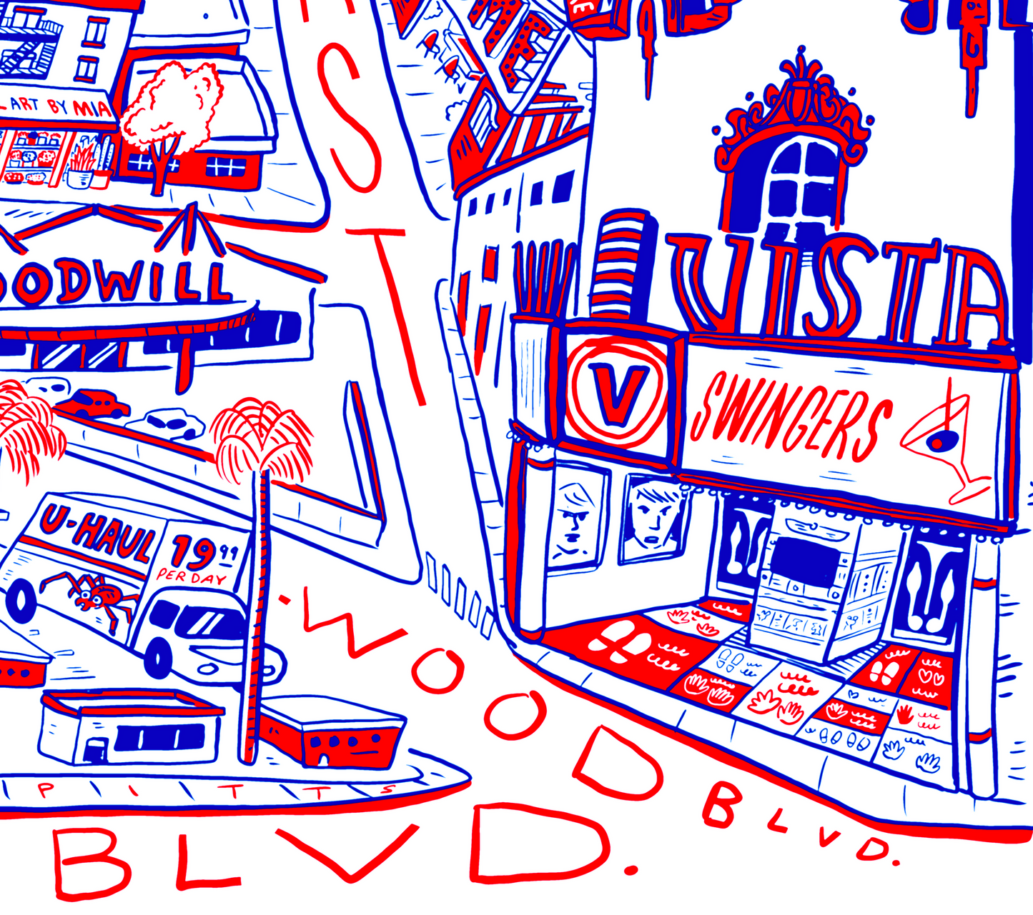 Los Feliz Cartoon Map - Giclée Print