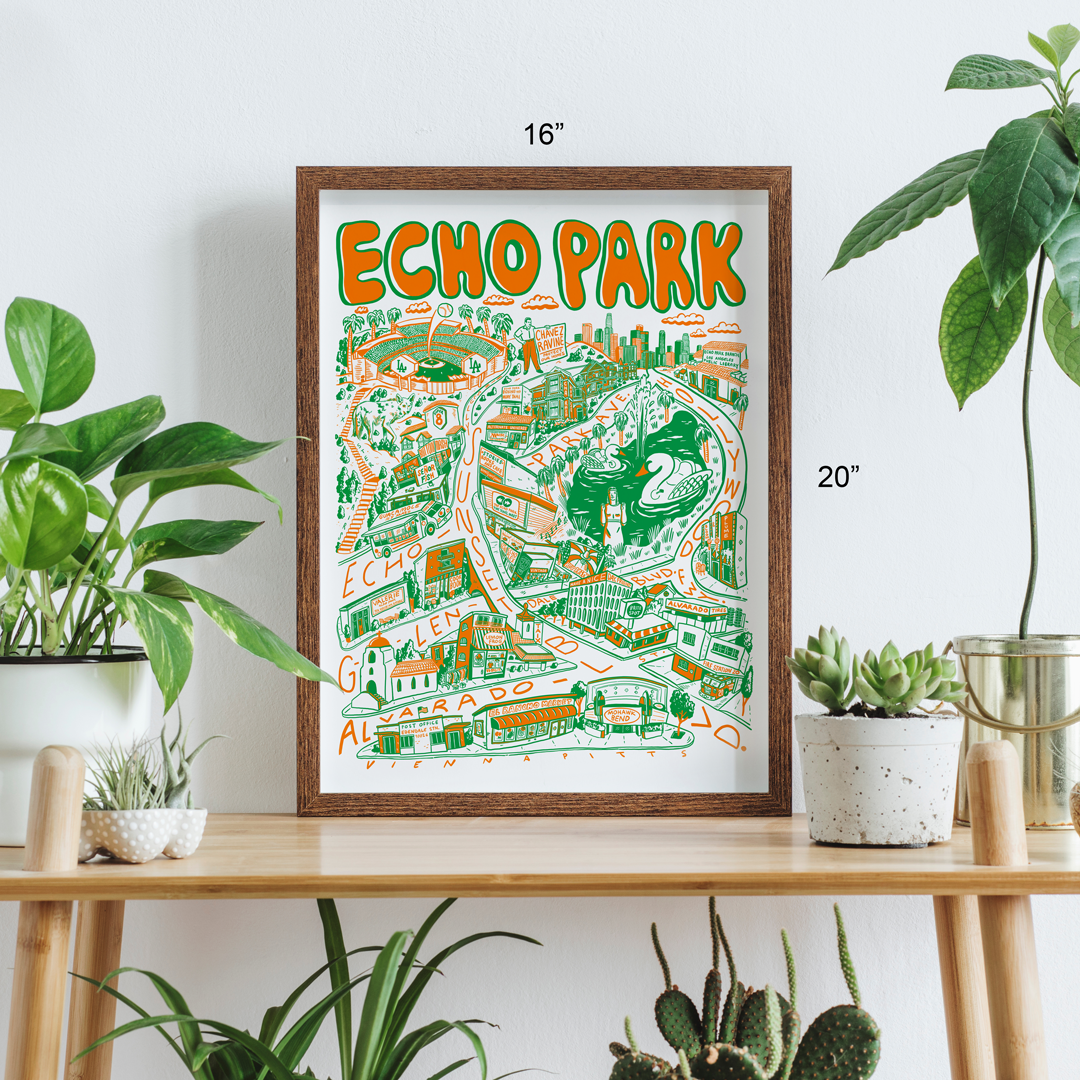 Echo Park Cartoon Map - Giclée Print