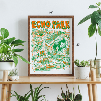 Echo Park Cartoon Map - Giclée Print